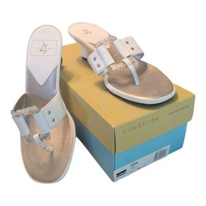 Life Stride White Shinny Felix Resin Buckle Slide In Heeled Sandals Women's 7M